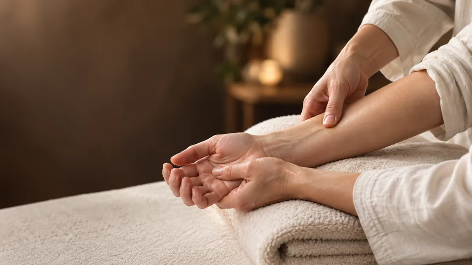 A moment of care during a hand and forearm massage