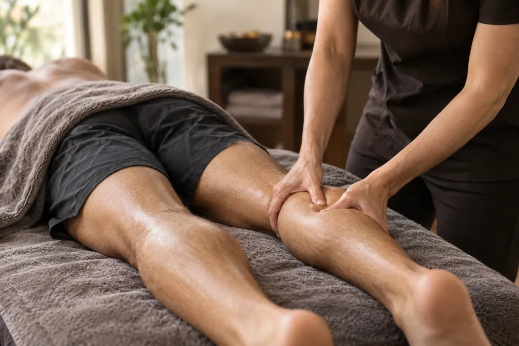 Illustration of a studio setting prepared for sports massage