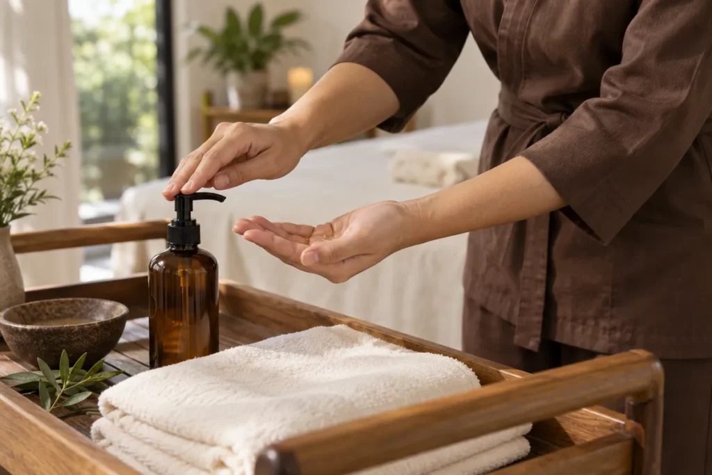 Illustration of massage in a calm studio setting