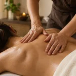 Illustration of focused massage work around the upper back