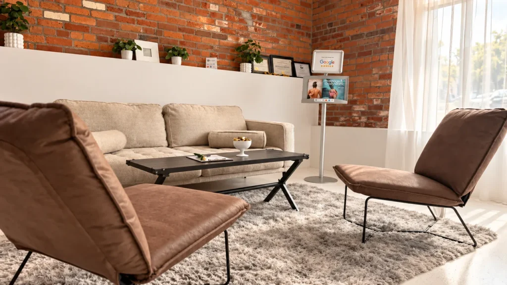 The welcoming lounge at M.M.M. Serenity in Faribault